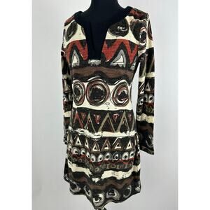 NWT Aryeh Size Medium Sweater Dress Abstract Orange Rust Midi Retro Boho Artsy